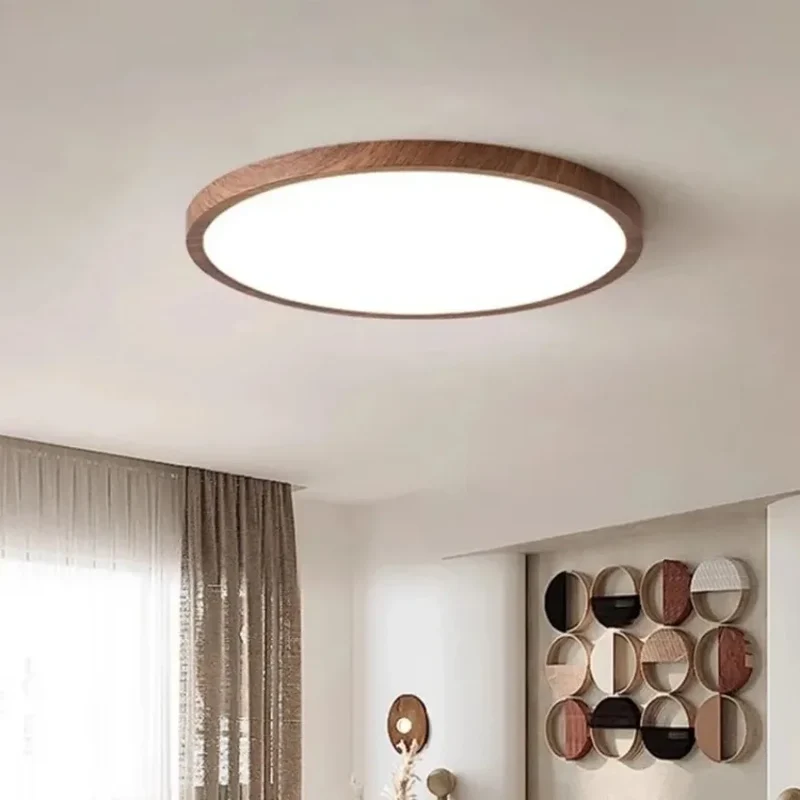 Runde Ultra-Flache LED Deckenleuchte Holzmaserung für Wohnzimmer und Esszimmer