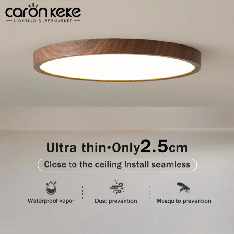 Runde Ultra-Flache LED Deckenleuchte Holzmaserung für Wohnzimmer und Esszimmer