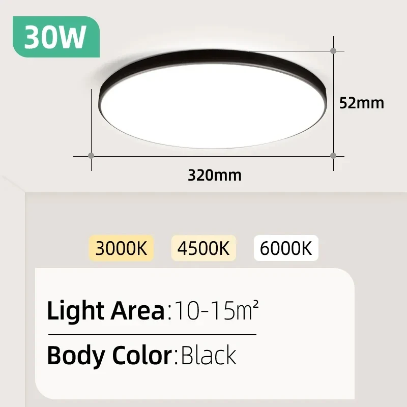 Ultra-Flache LED Deckenleuchte Rund und Eckig 15W–30W für alle Zimmer