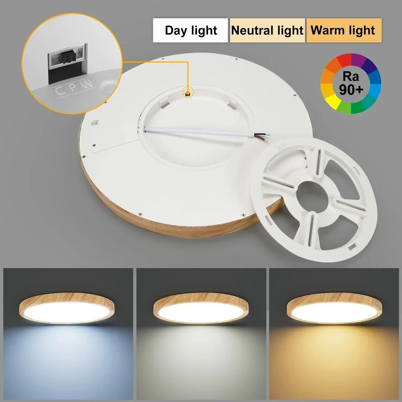 LED Deckenleuchte Holzmaserung 12W–48W Dreibereich für Küche und Schlafzimmer