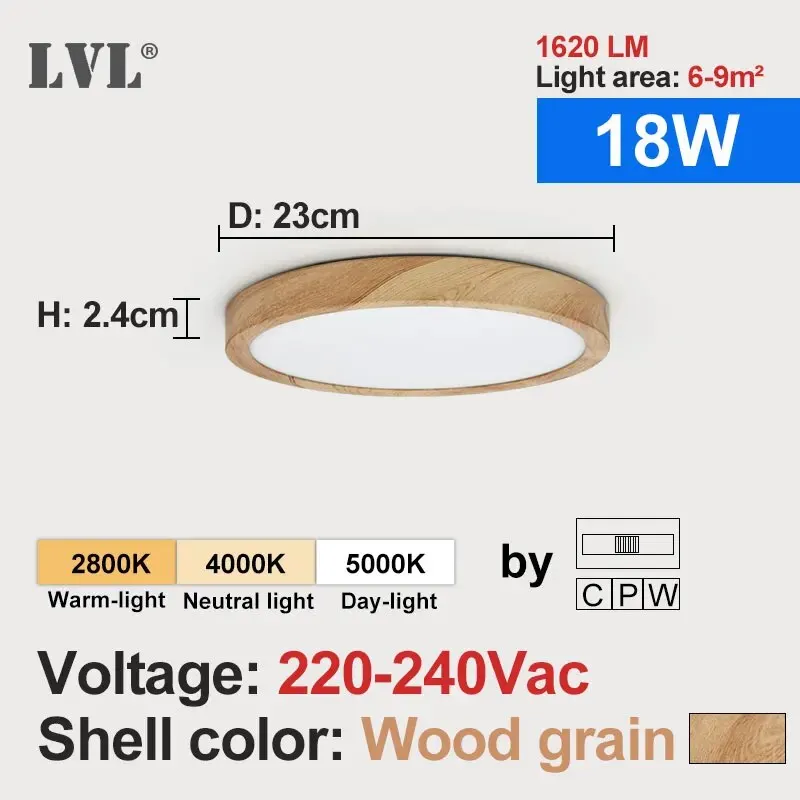 LED Deckenleuchte Holzmaserung 12W–48W Dreibereich für Küche und Schlafzimmer