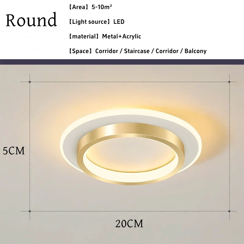 Moderne Gold Metall LED Deckenleuchte für Flur Korridor und Treppenhaus