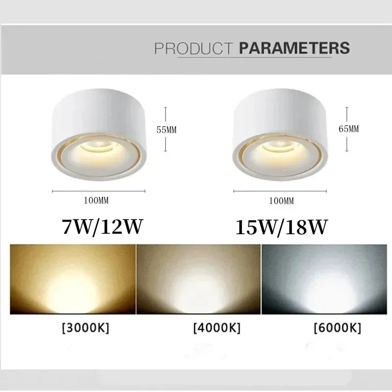 Runder LED Aufbau-Downlight 7W–18W Dimmbar für Wohnzimmer und Büro
