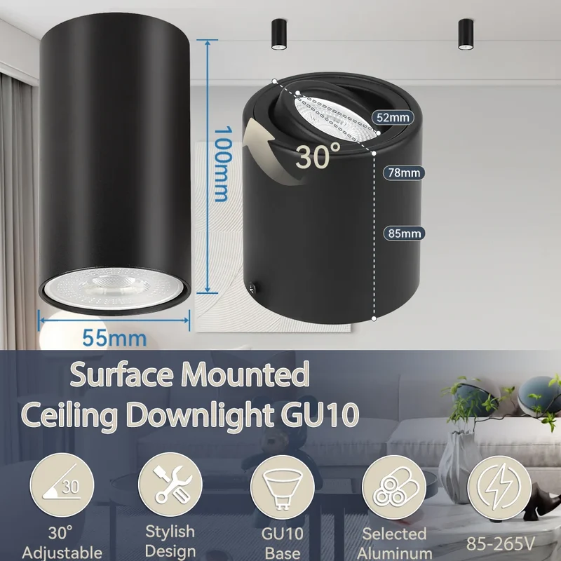 Schwenkbarer GU10 LED Aufbaustrahler Einzel und 3er-Pack für Küche und Büro