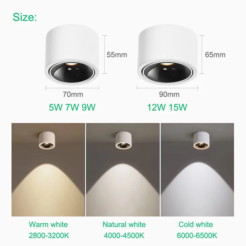 Schwenkbarer COB LED Aufbaustrahler 5W–15W für Wohnzimmer und Ladengeschäfte