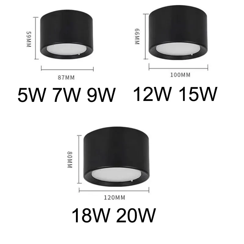 Nordisches LED Aufbau-Downlight 5W–20W Schwarz für Wohnzimmer und Büro