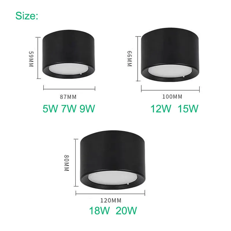 Nordischer Aluminium LED Aufbaustrahler 5W–20W Dreifarbig für Küche und Wohnzimmer