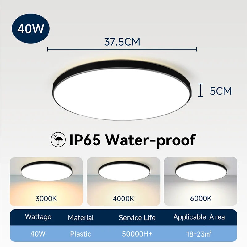 Wasserdichte LED Deckenleuchte 30W–40W IP-Schutz für Bad und Küche