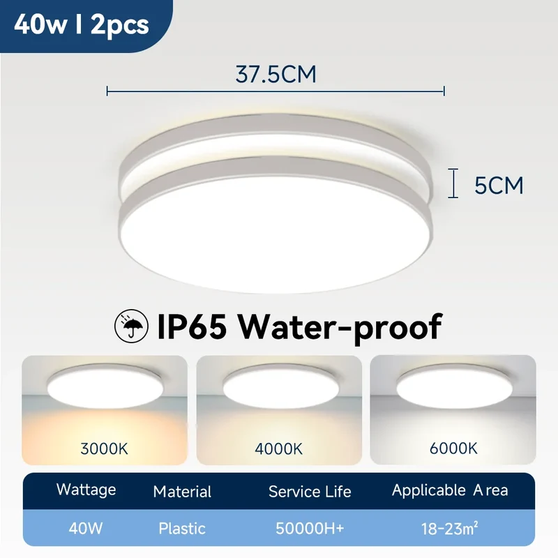 Wasserdichte LED Deckenleuchte 30W–40W IP-Schutz für Bad und Küche