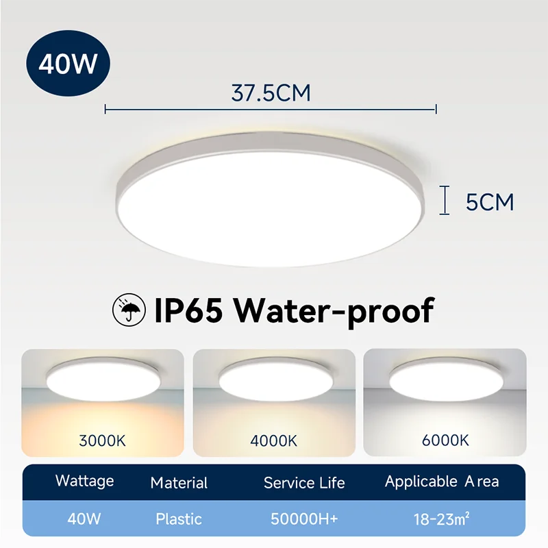 Wasserdichte LED Deckenleuchte 30W–40W IP-Schutz für Bad und Küche