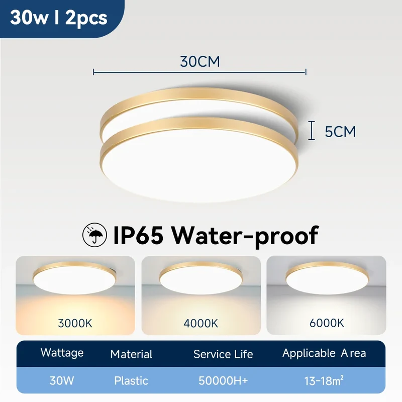 Wasserdichte LED Deckenleuchte 30W–40W IP-Schutz für Bad und Küche