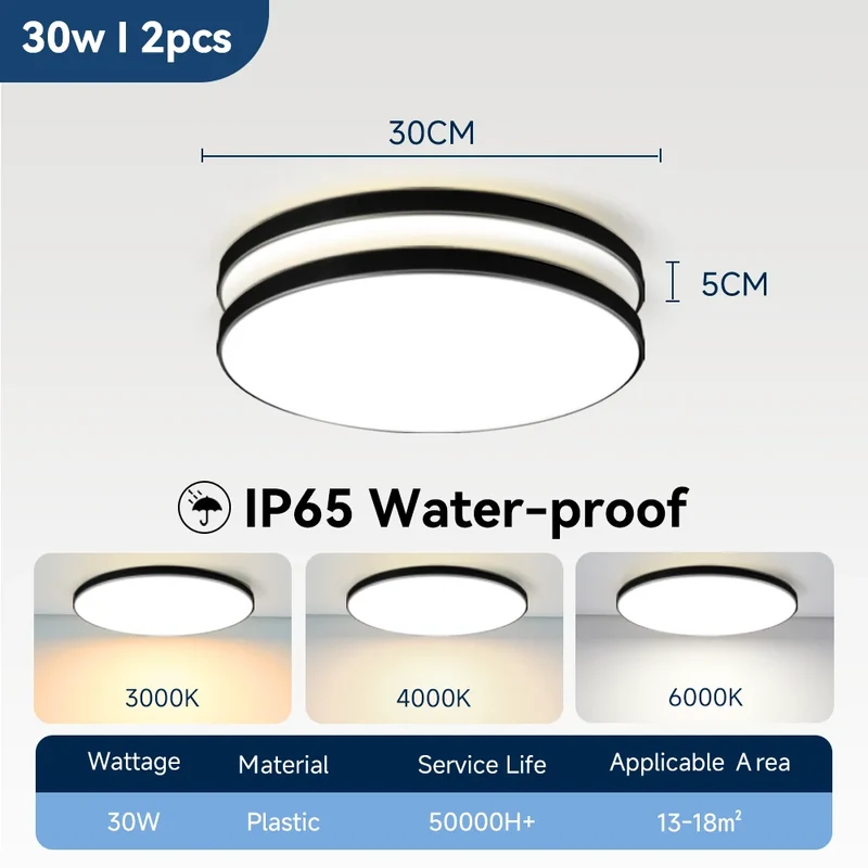 Wasserdichte LED Deckenleuchte 30W–40W IP-Schutz für Bad und Küche