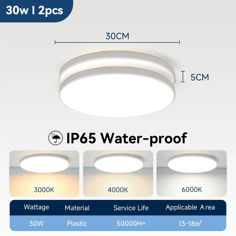 Wasserdichte LED Deckenleuchte 30W–40W IP-Schutz für Bad und Küche