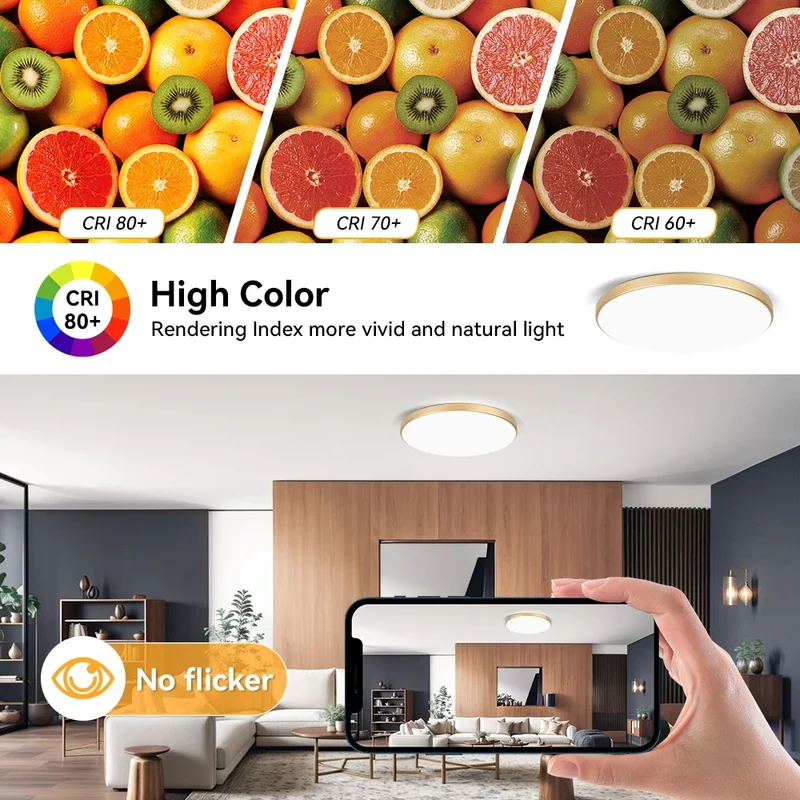 Goldene LED Deckenleuchte 18W–30W Dreibereich für Küche und Schlafzimmer
