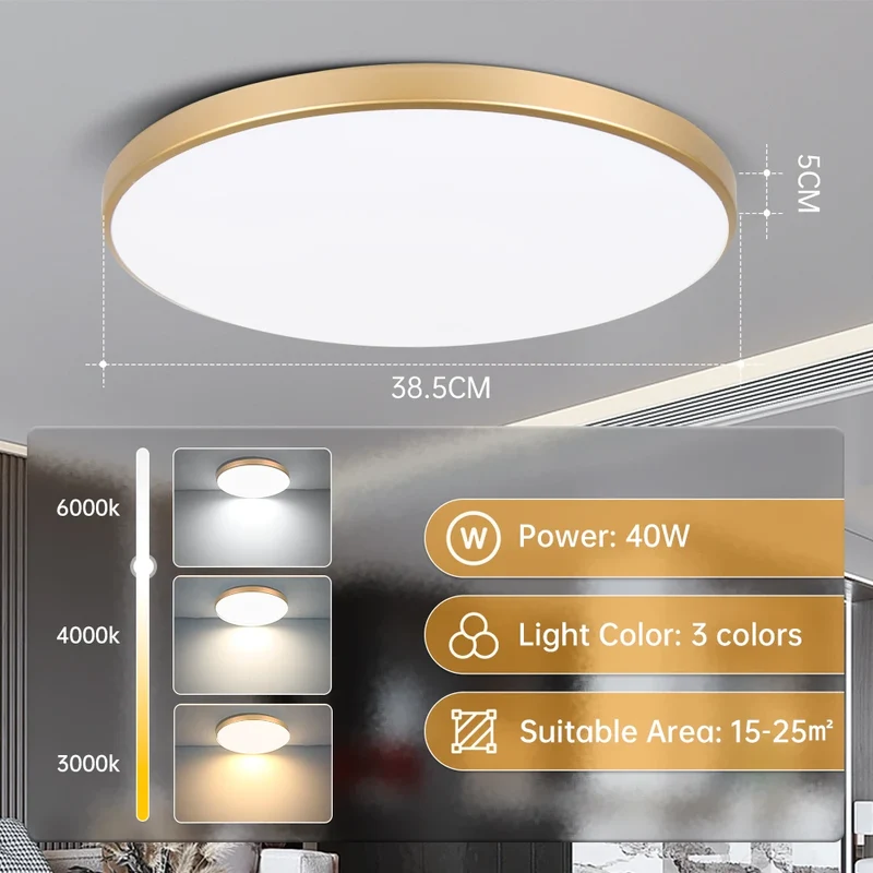 Goldene LED Deckenleuchte 18W–30W Dreibereich für Küche und Schlafzimmer