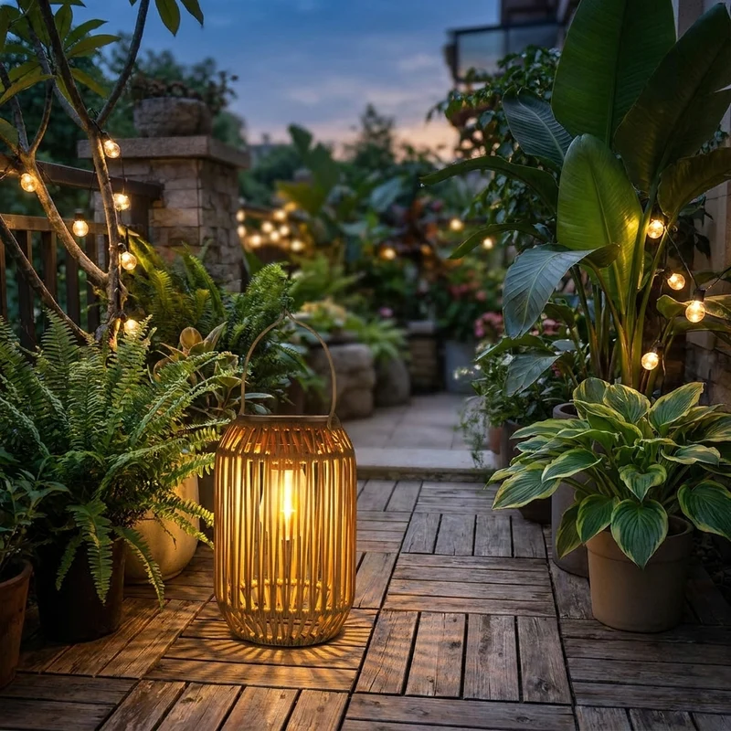 Boho Rattan Solarlaterne für Garten Terrasse und Balkon