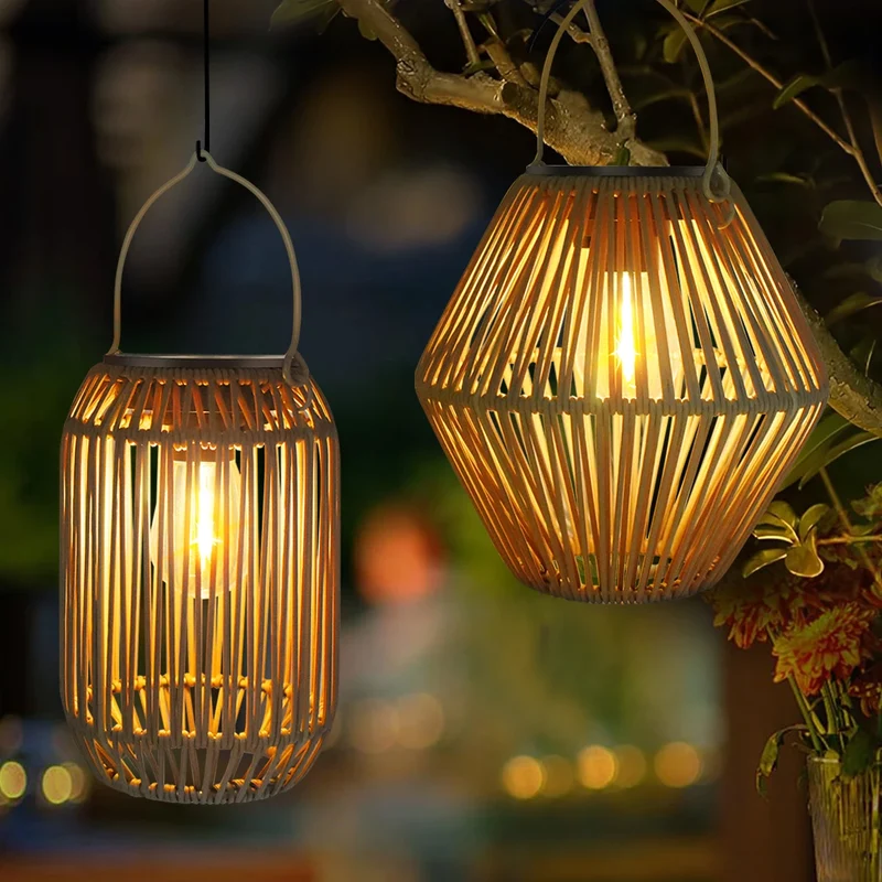 Boho Rattan Solarlaterne für Garten Terrasse und Balkon