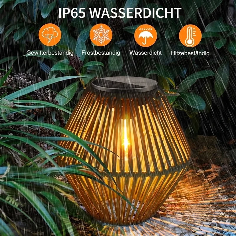 Boho Rattan Solarlaterne für Garten Terrasse und Balkon