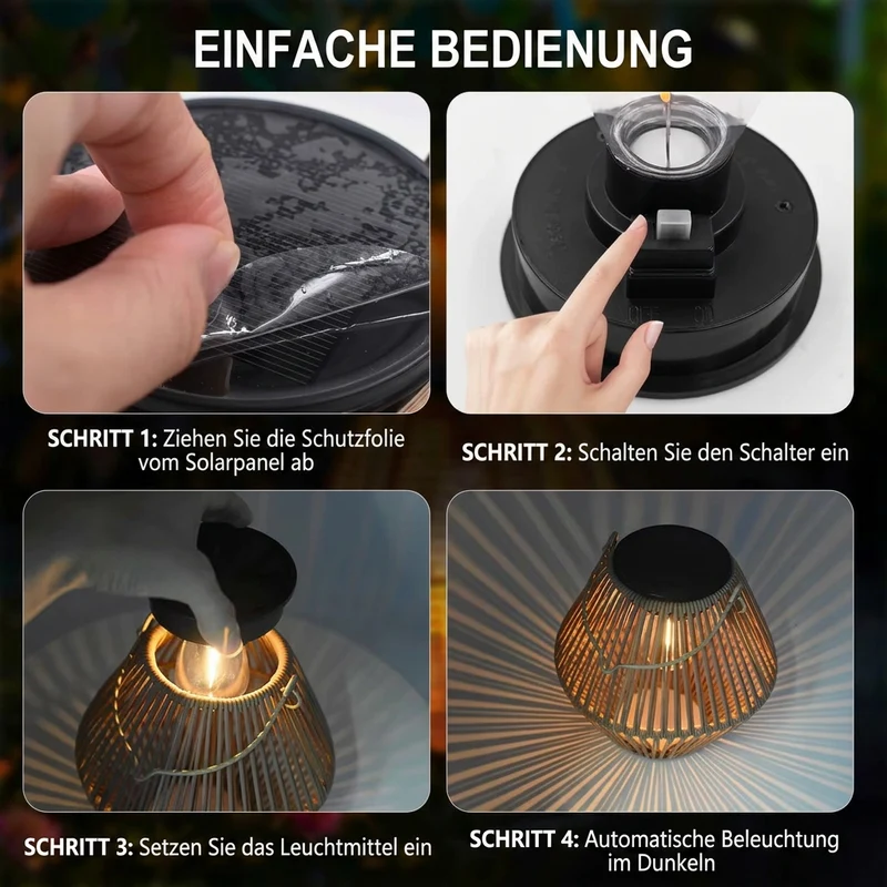 Boho Rattan Solarlaterne für Garten Terrasse und Balkon