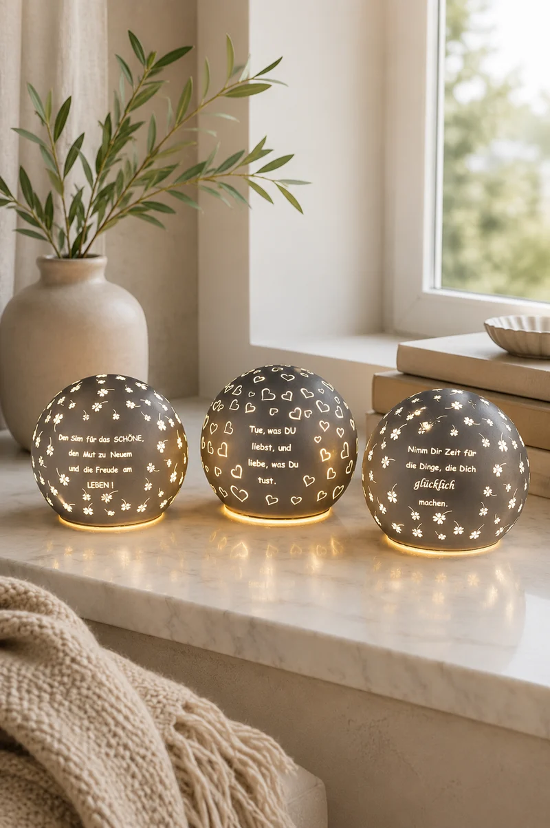 Deko Lichtkugel Cassano LED 12cm mit Sprüchen anthrazit