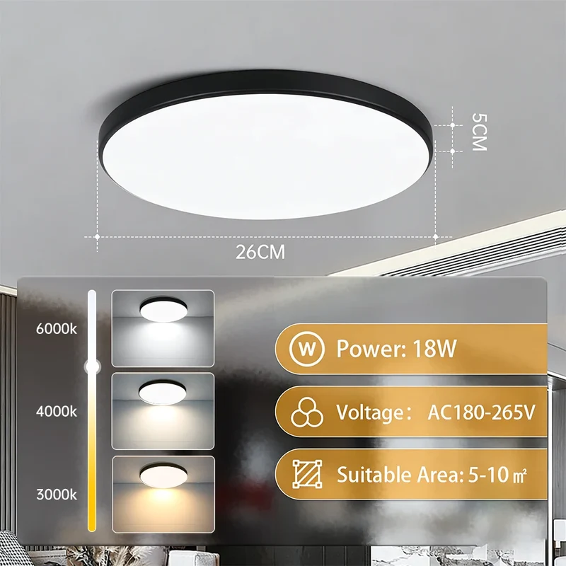 Ultra-Dünne LED Deckenleuchte 20W–50W Slim in Weiß und Gold für alle Räume