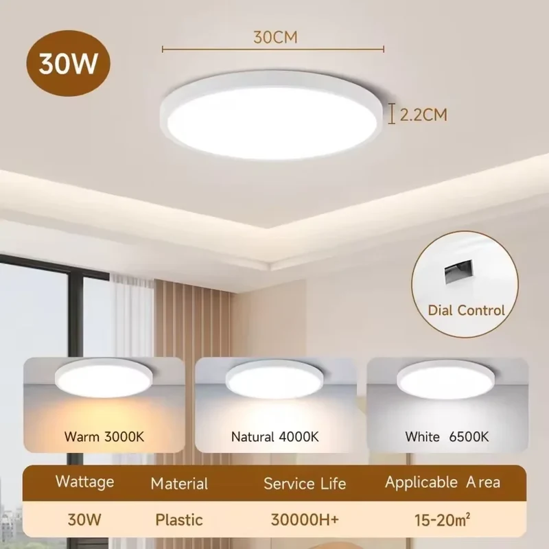 Ultra-Dünne LED Deckenleuchte 20W–50W Slim in Weiß und Gold für alle Räume