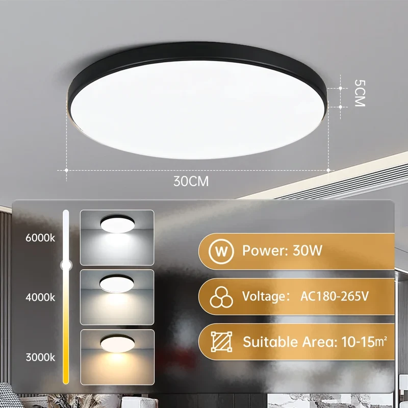 Ultra-Dünne LED Deckenleuchte 20W–50W Slim in Weiß und Gold für alle Räume