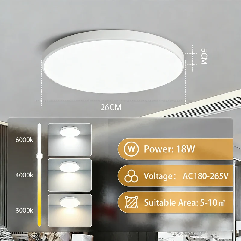 Ultra-Dünne LED Deckenleuchte 20W–50W Slim in Weiß und Gold für alle Räume