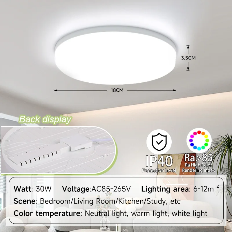 Ultra-Dünne LED Deckenleuchte 20W–50W Slim in Weiß und Gold für alle Räume
