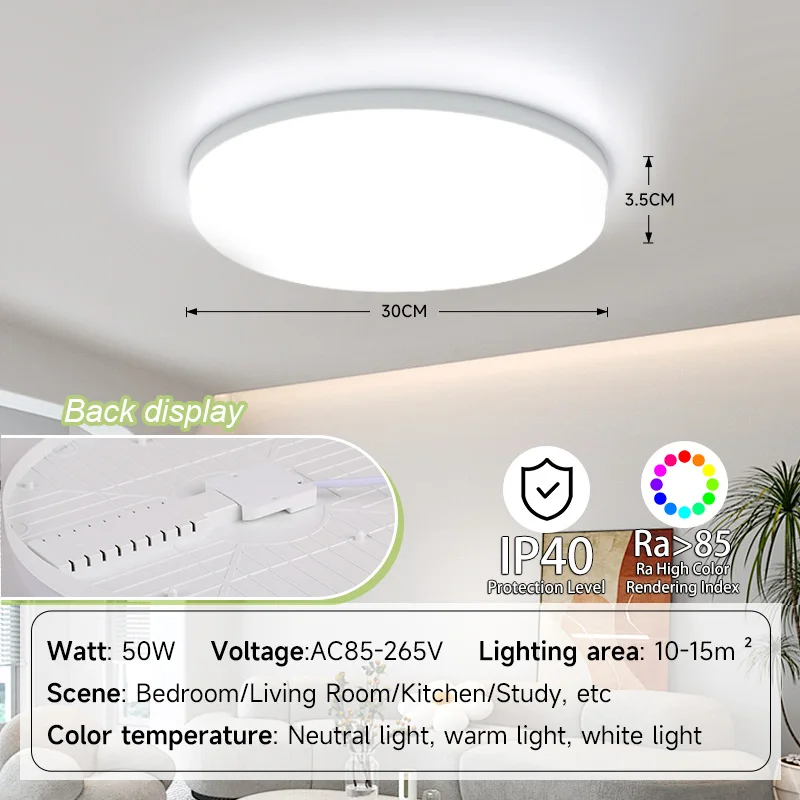 Ultra-Dünne LED Deckenleuchte 20W–50W Slim in Weiß und Gold für alle Räume