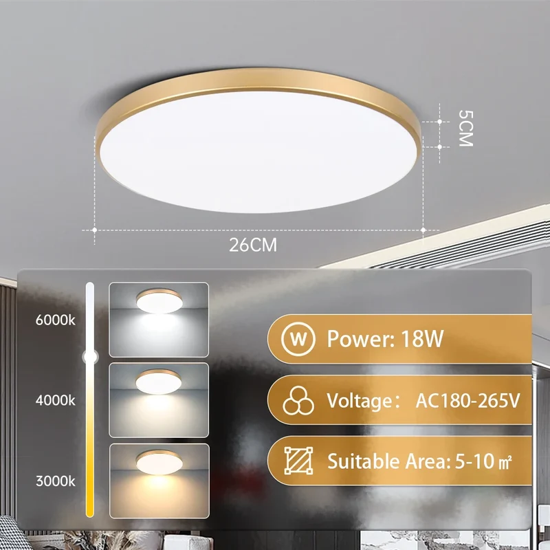 Ultra-Dünne LED Deckenleuchte 20W–50W Slim in Weiß und Gold für alle Räume