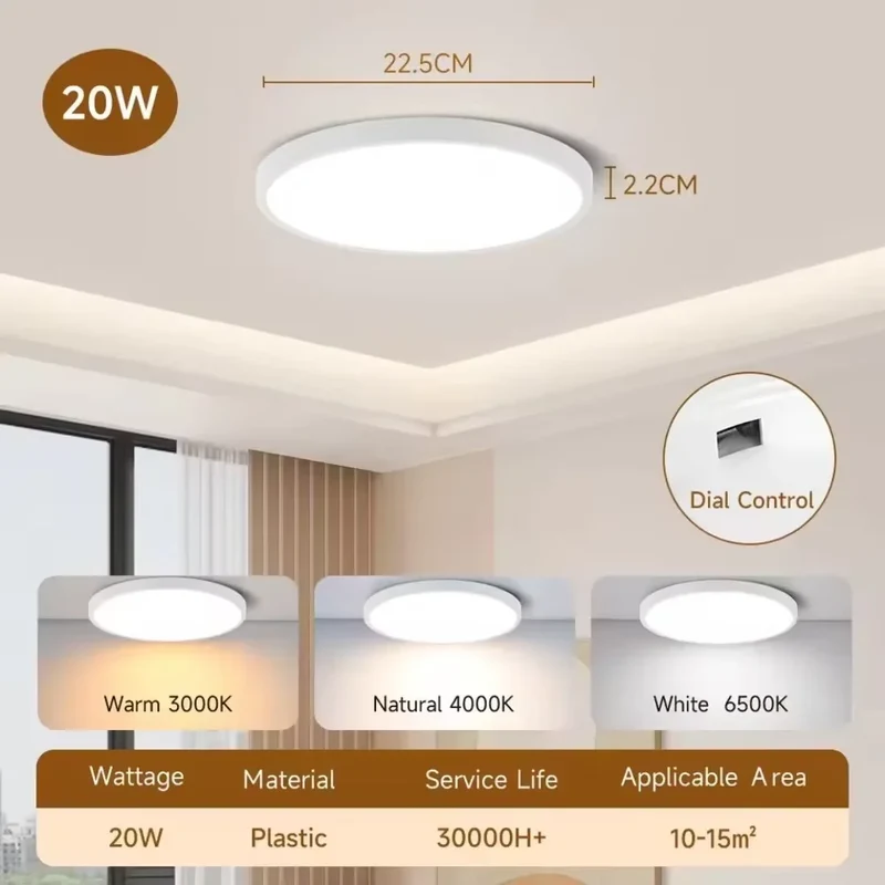Ultra-Dünne LED Deckenleuchte 20W–50W Slim in Weiß und Gold für alle Räume