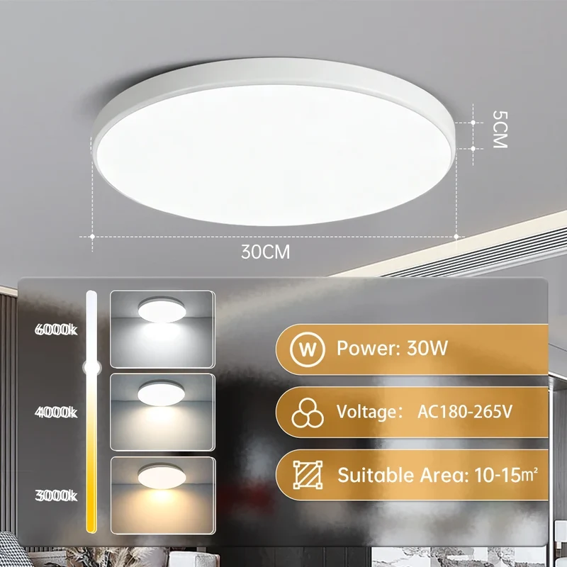 Ultra-Dünne LED Deckenleuchte 20W–50W Slim in Weiß und Gold für alle Räume