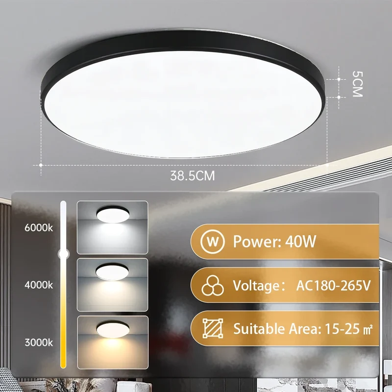 Ultra-Dünne LED Deckenleuchte 20W–50W Slim in Weiß und Gold für alle Räume