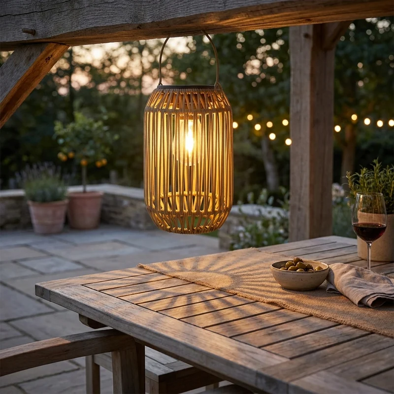 Geflochtene Solar Hängelaterne Boho für Garten und Terrasse