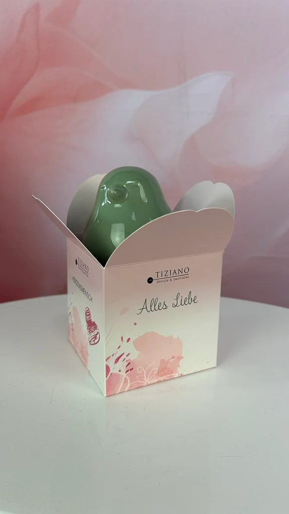 Würfelbox Amore mit Vogel Pallino grün