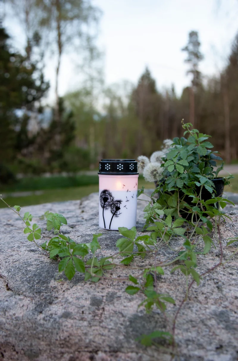 LED-Grablicht Weiß Pusteblumenmotiv, Warmweiß, Timerfunktion, 2 Größen, Batteriebetrieben