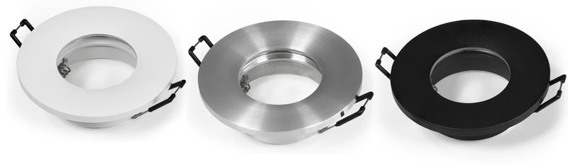 Hochwertiger Runder Einbaurahmen, IP44, Aluminium, für Feuchträume, mit Frontglas, in Matt Weiß/Schwarz/Gebürsteter Edelstahl