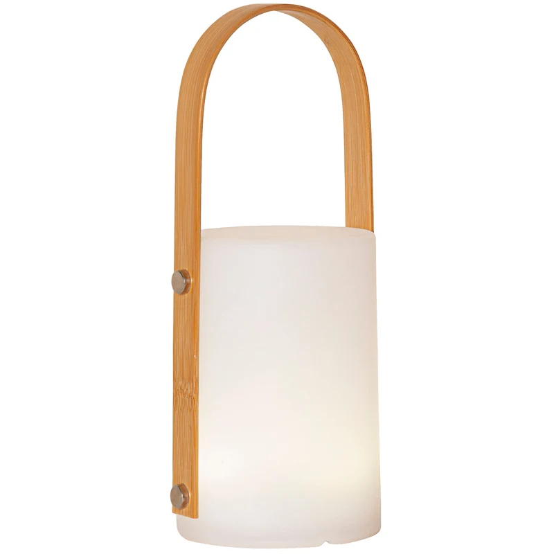 LED-Laterne, Kunststoff/Bambusgriff, weiß, inkl. USB-Ladekabel, outdoor