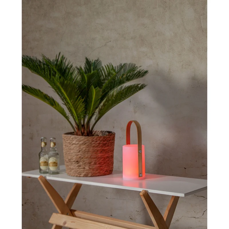 LED-Laterne, Kunststoff/Bambusgriff, weiß, inkl. USB-Ladekabel, outdoor