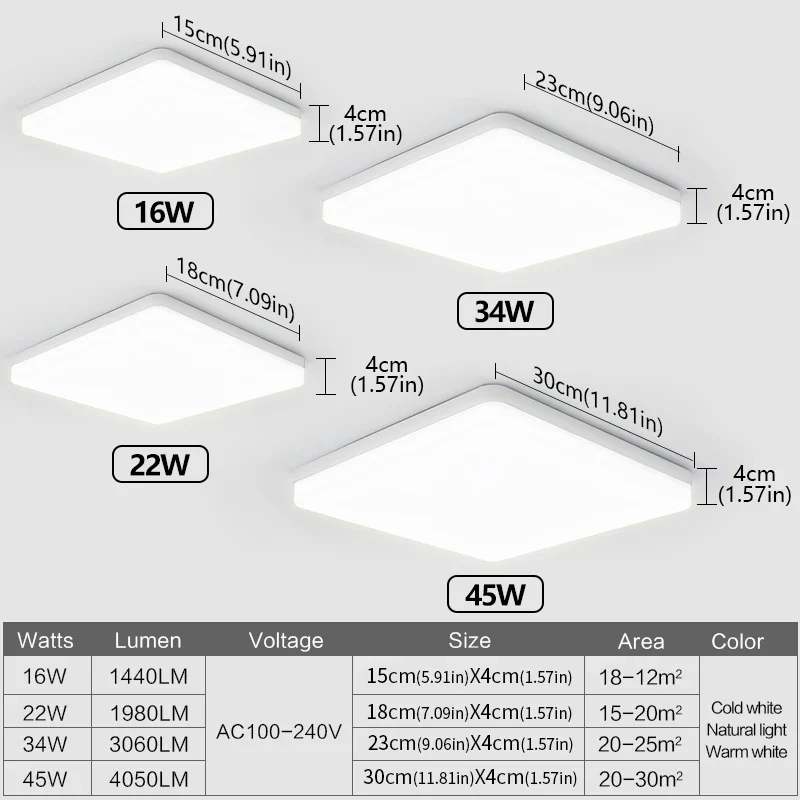 Eckige LED Deckenleuchte 22W–45W Slim für Schlafzimmer und Wohnzimmer