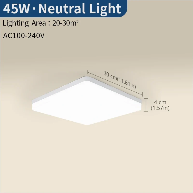 Eckige LED Deckenleuchte 22W–45W Slim für Schlafzimmer und Wohnzimmer