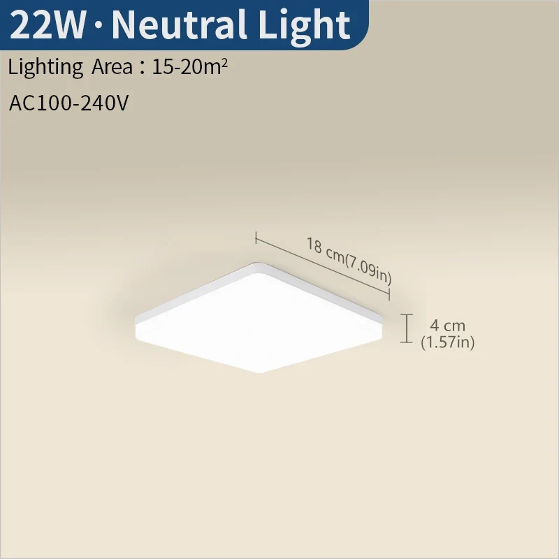 Eckige LED Deckenleuchte 22W–45W Slim für Schlafzimmer und Wohnzimmer
