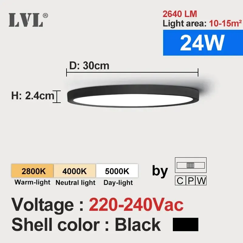 Runde LED Deckenleuchte Holzmaserung 12W–32W Dreibereich für Küche und Bad