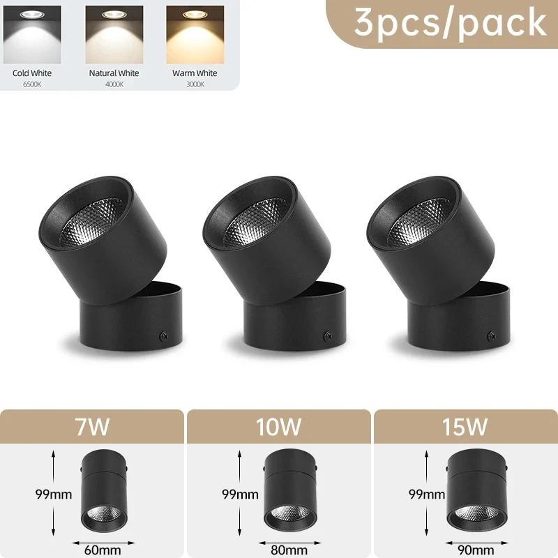 Schwenkbares LED Downlight 3 Lichtfarben 7W–15W für Wohnzimmer und Küche