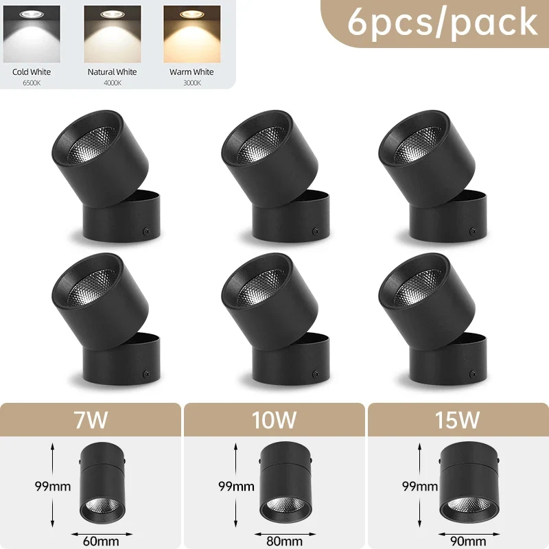 Schwenkbares LED Downlight 3 Lichtfarben 7W–15W für Wohnzimmer und Küche