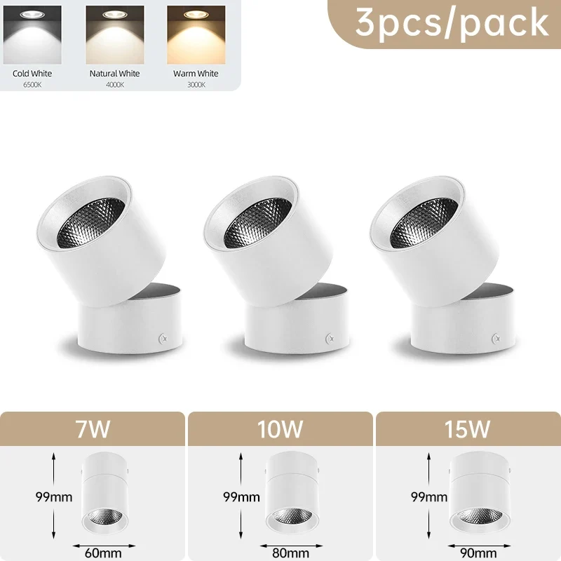 Schwenkbares LED Downlight 3 Lichtfarben 7W–15W für Wohnzimmer und Küche