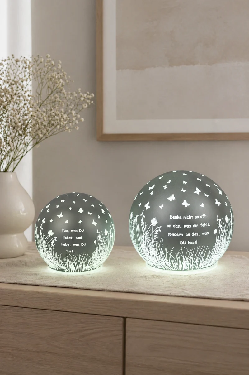 Deko Lichtkugel Cassano LED 12cm mit Sprüchen türkis