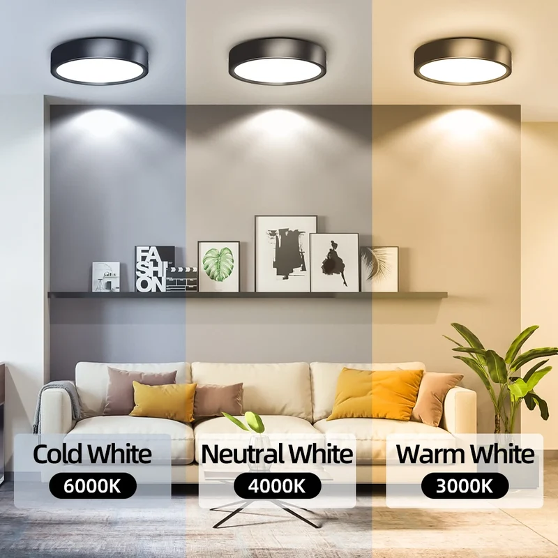 Dreifarbiges LED Aufbau-Downlight Walnuss und Weiß 5W–25W für Küche und Bad