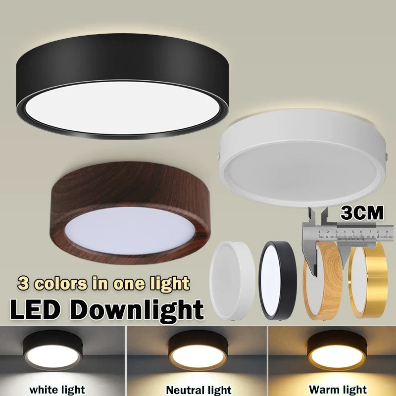 Dreifarbiges LED Aufbau-Downlight Walnuss und Weiß 5W–25W für Küche und Bad